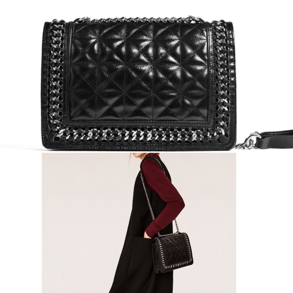 zara black quilted chain strap bag